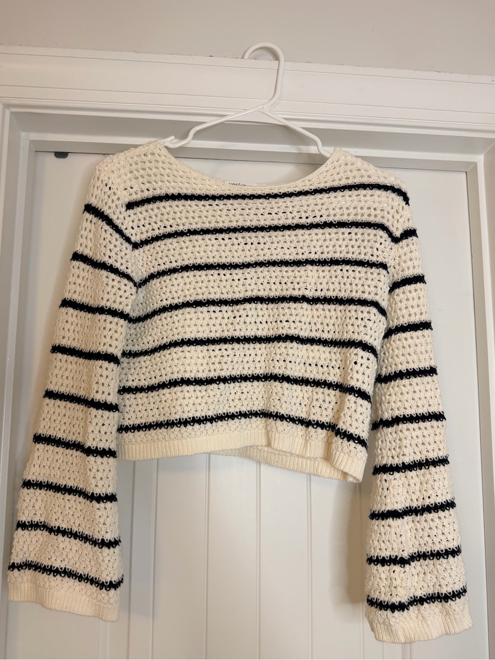 Striped Cream and Black Cropped Knit Sweater - Women’s